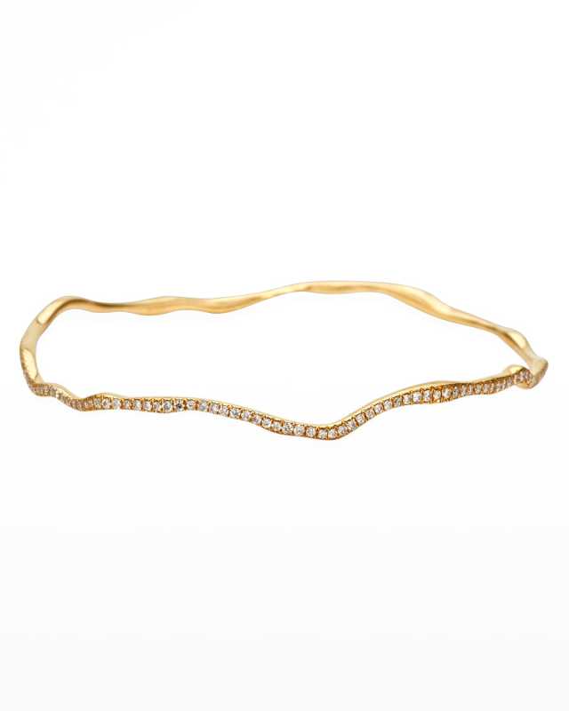 Drizzle Thin Wavy Pave Diamond Gold Bangle